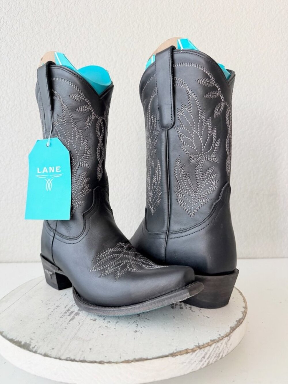 Lane SANDAGA Midi Black Womens Cowboy Boots Western Mid Calf Snip Toe Ankle 7.5